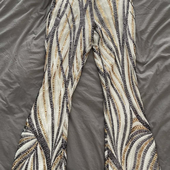 Club L London sequin flared pants in white & silver (new with defects) - Picture 6 of 6